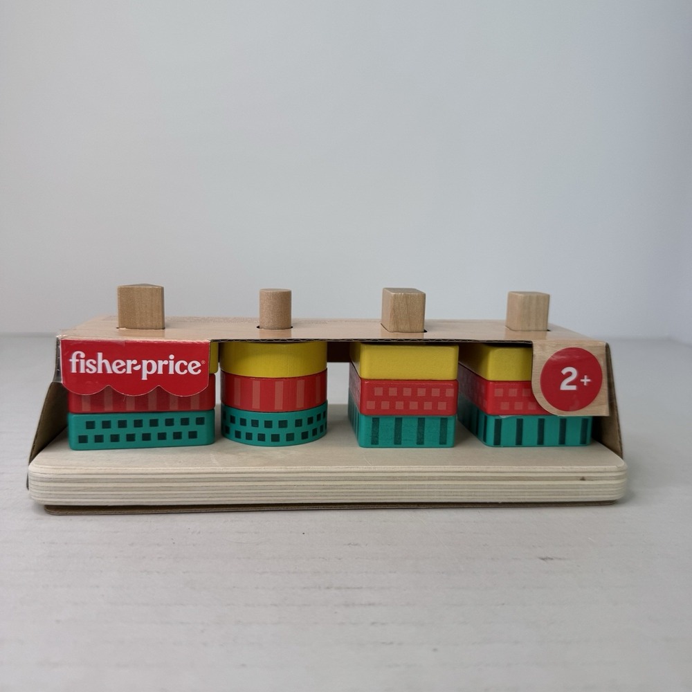 Fisher-Price Toddler Sorting Toy Wooden Shape Stacker 13 Wood Piece Ages 2+ Year